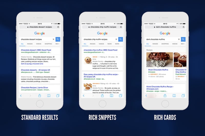 Rich Cards thể hiện trong các kết quả tìm kiếm